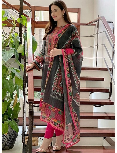 Black rayon cotton digital printed work salwar suit