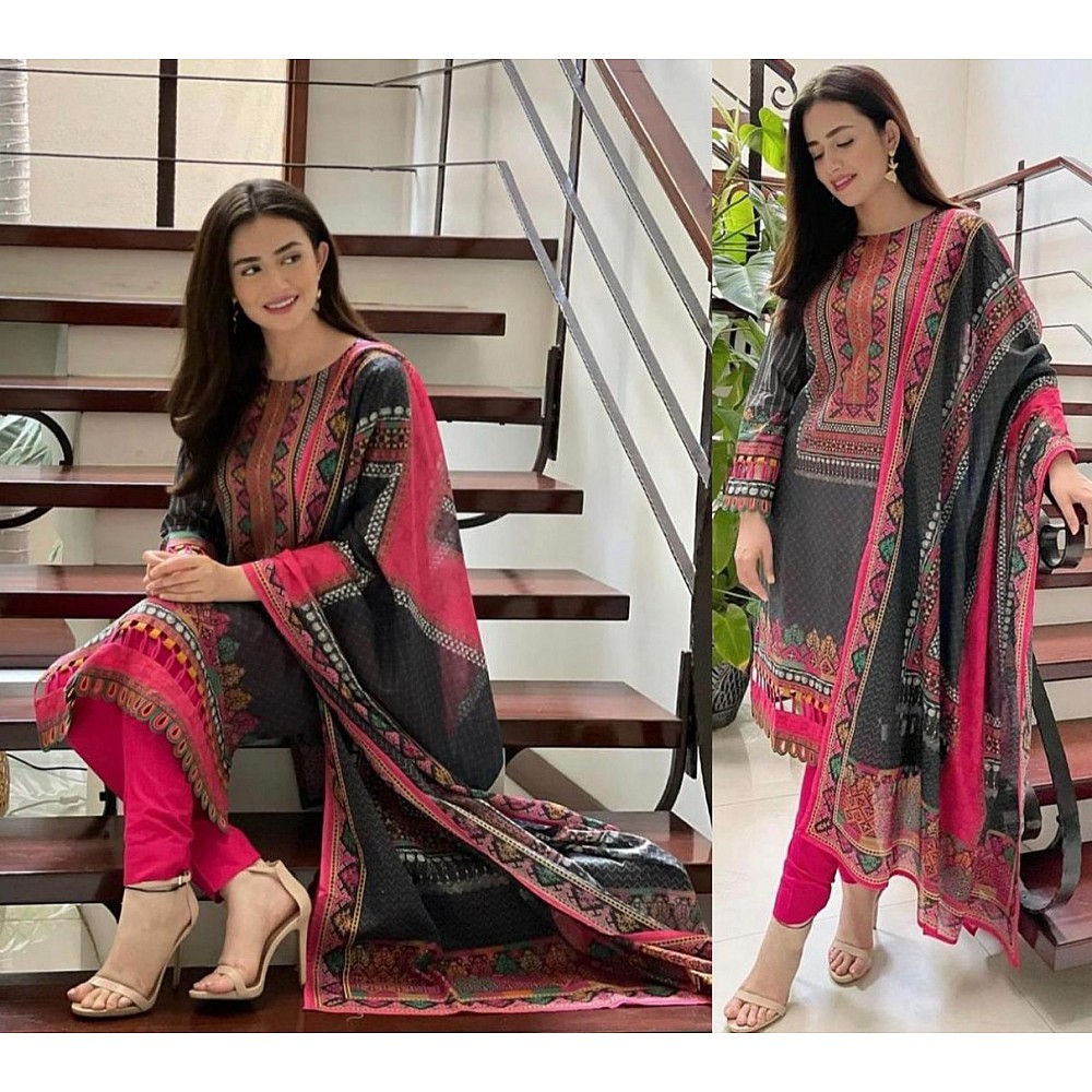 Black rayon cotton digital printed work salwar suit