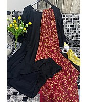 Black rayon suit with embroidered dupatta