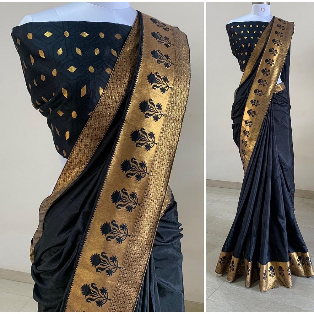Black sana silk jacquard weaving work ceremonial saree