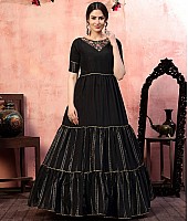 Black silk sequence thread embroidered party wear gown