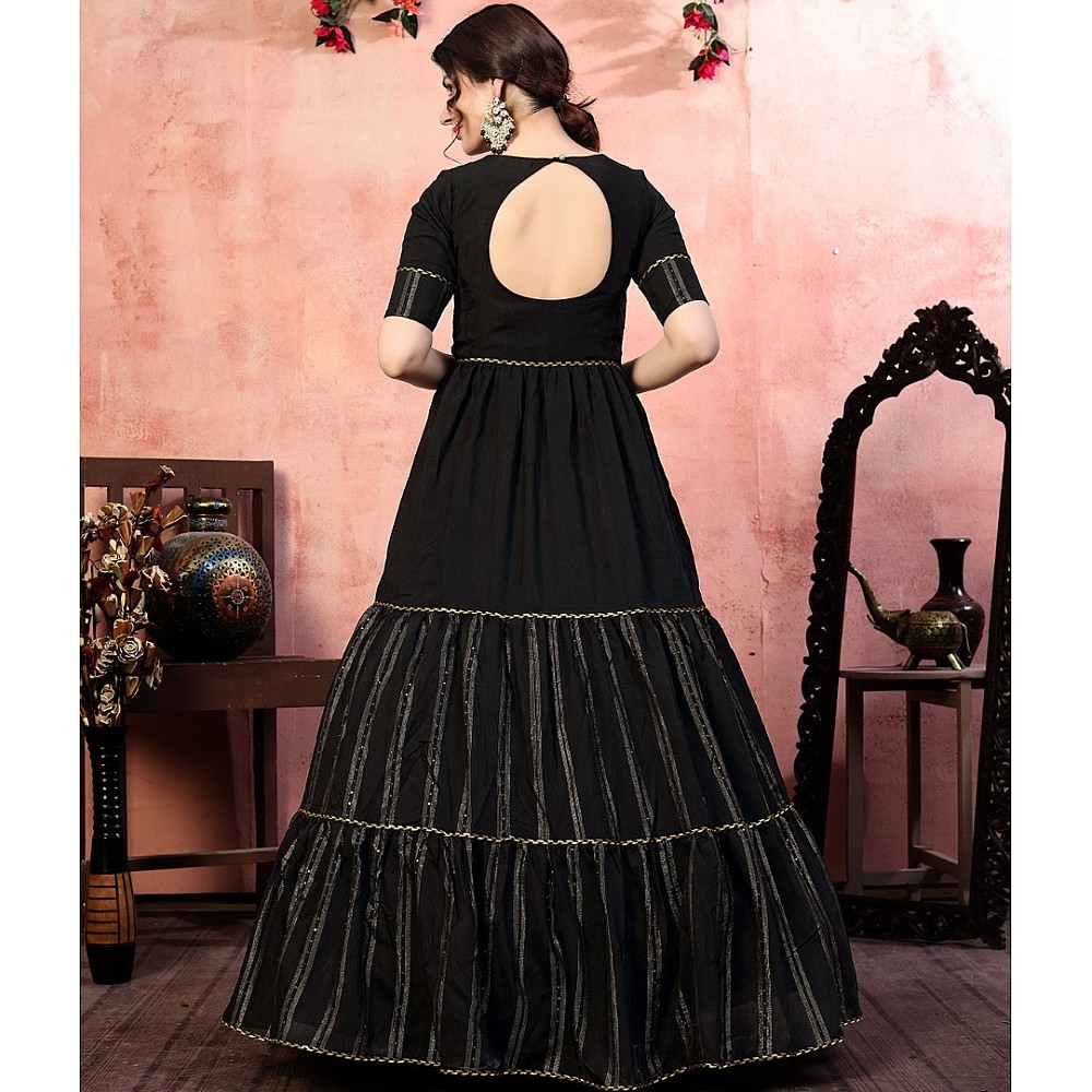 Black silk sequence thread embroidered party wear gown  