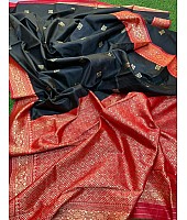 Black soft lichi silk jacquard zari weaving work designer saree