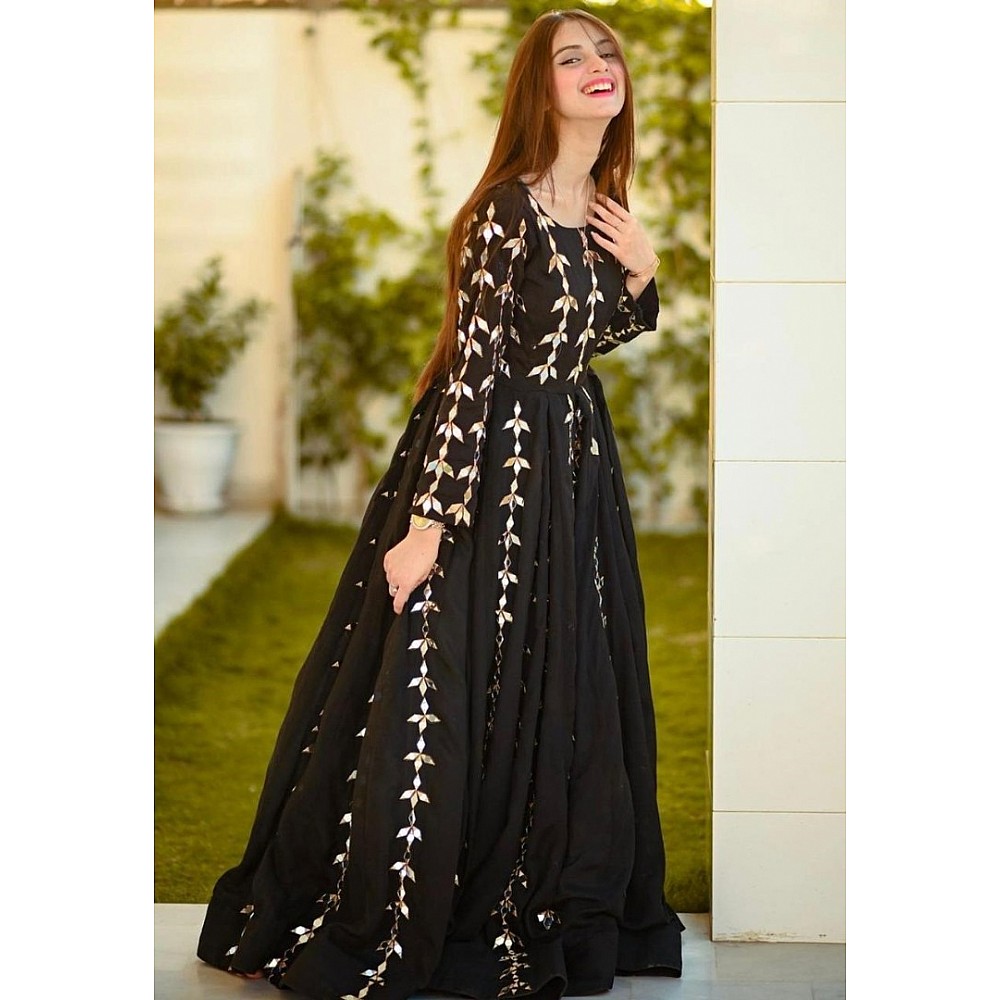 Gown : Black tapeta embroidered paper mirror work gown