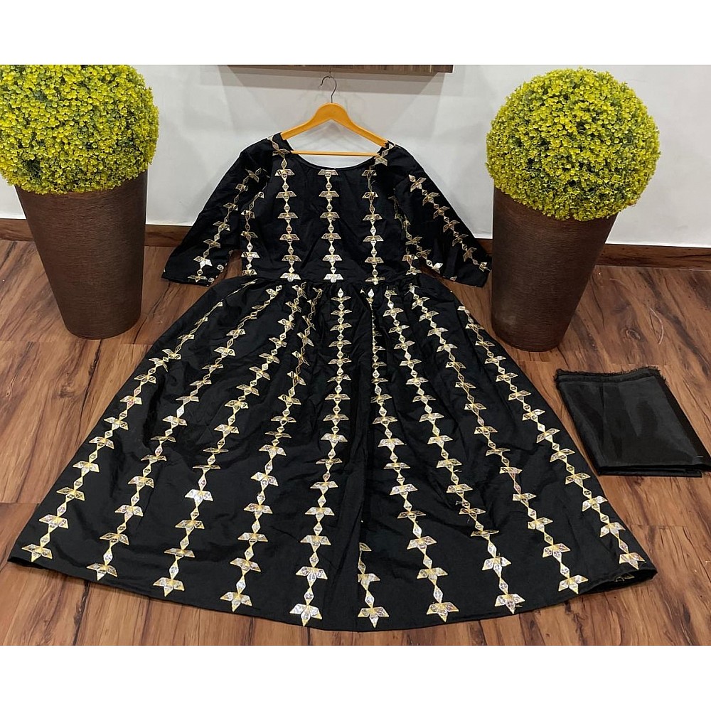 Black tapeta embroidered paper mirror work gown