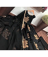 Black tapeta silk embroidered long anarkali gown
