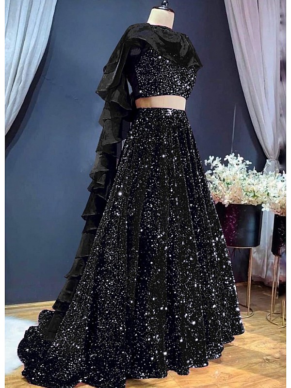 Alluring Black Heavy Zari And Sequins Embroidered Wedding Designer Lehenga  Choli With Dupatta - Tulsi Art - 3193993
