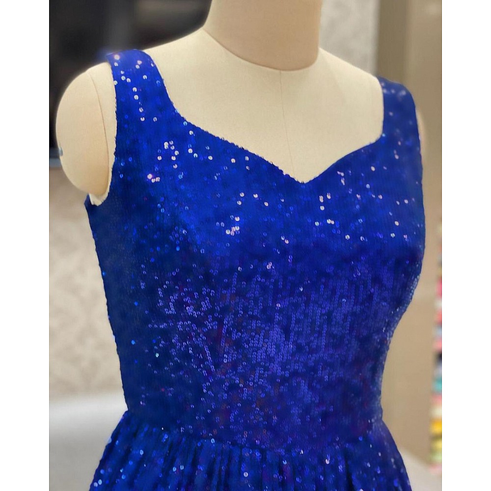 Blue full sequence work partywear gown