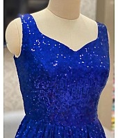 Blue full sequence work partywear gown