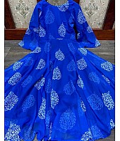 Blue georgette digital printed work gown