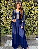 Blue georgette embroidered indowestern partywear plazzo suit with shrug