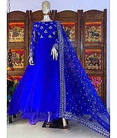 Blue georgette embroidered umbrella flair gown