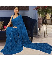 Blue georgette heavy sequence work party wear saree