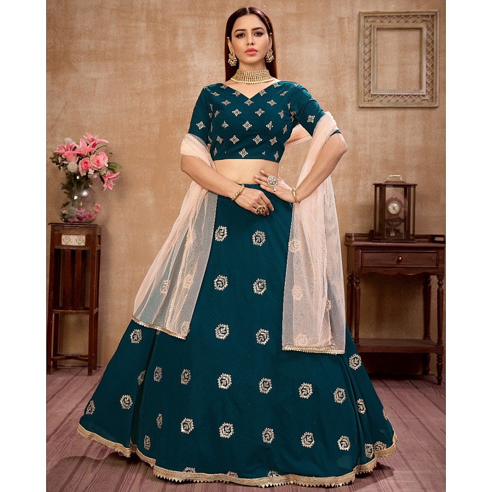 Blue georgette sequence embroidered work ceremonial lehenga choli