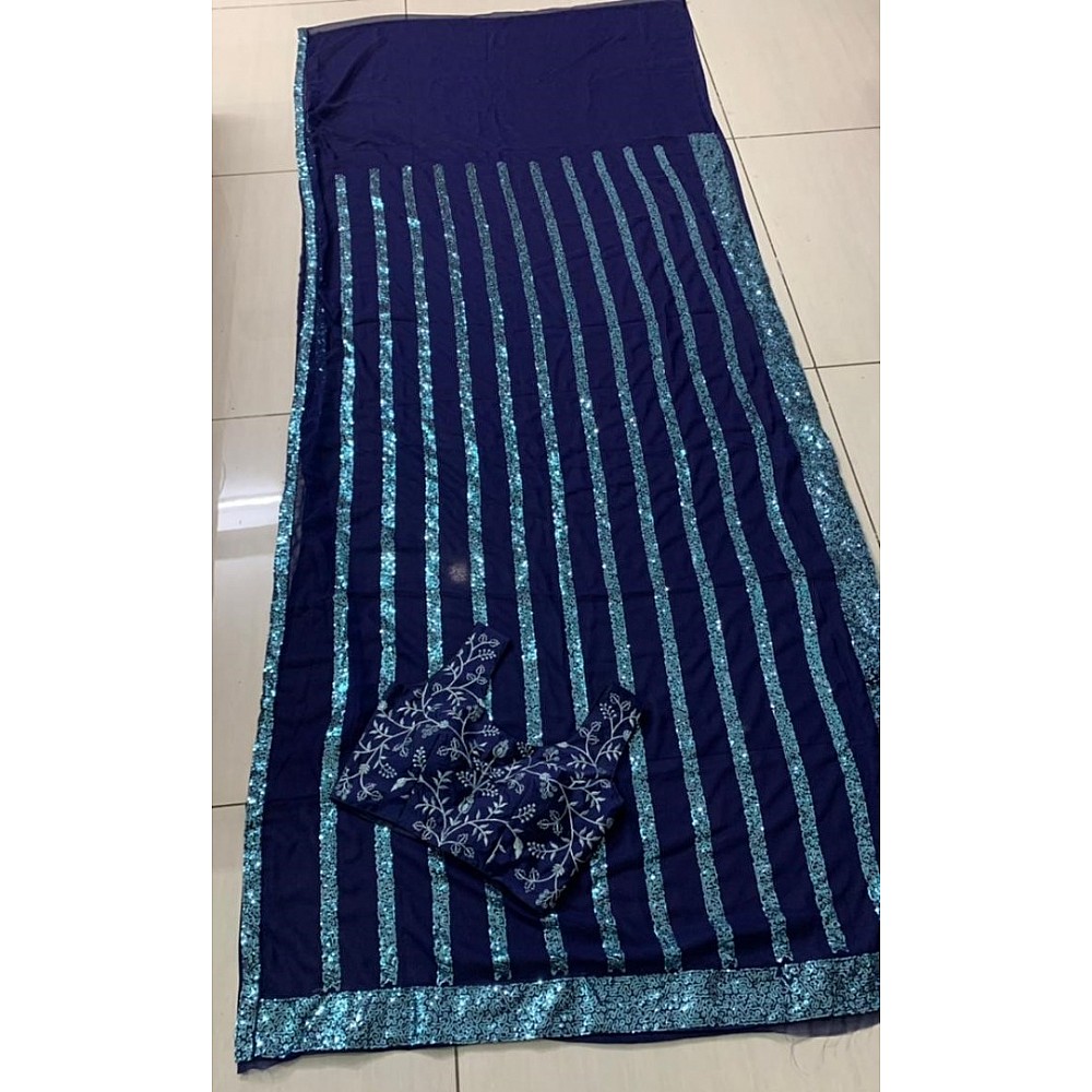 Blue georgette sequence worked saree