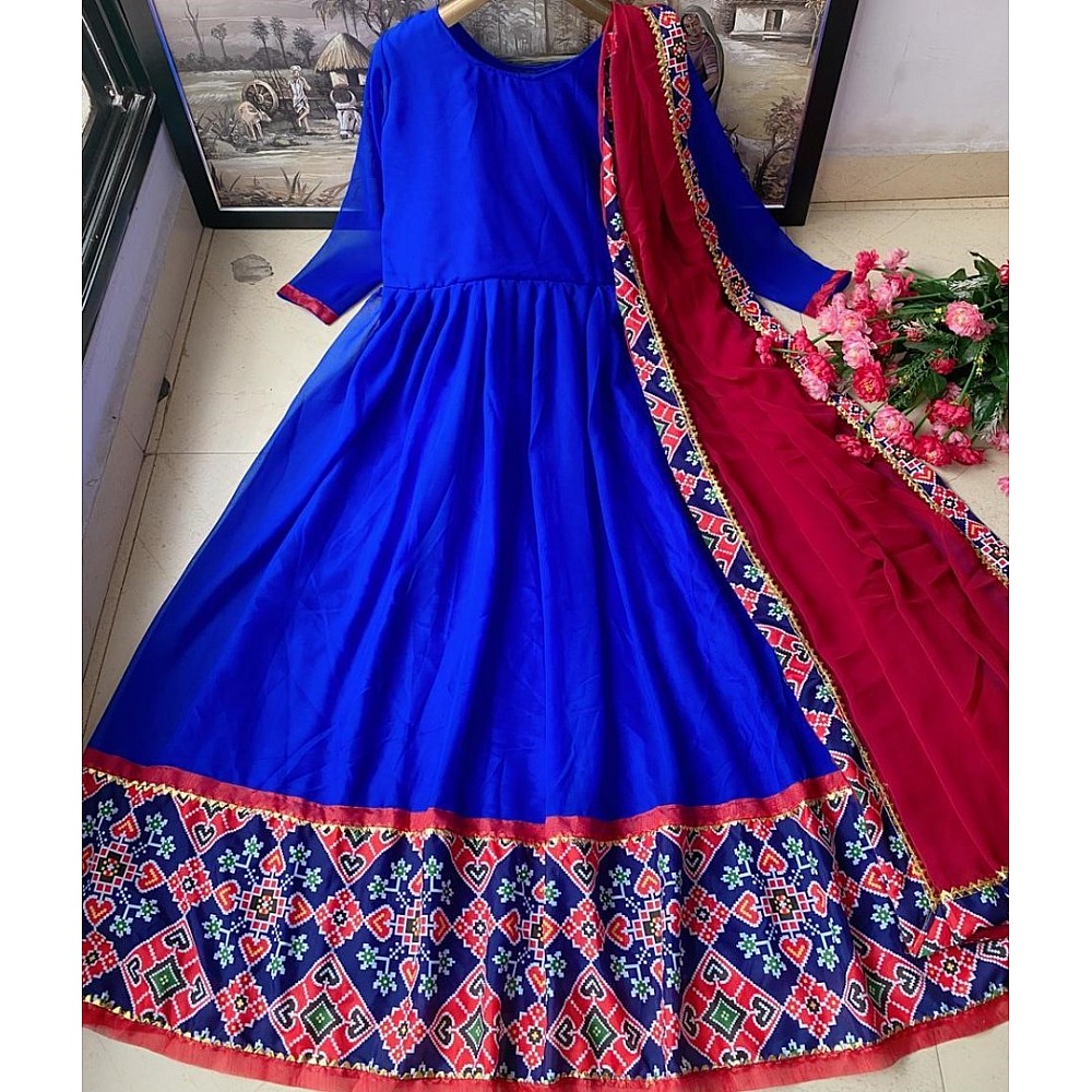 Blue heavy georgette digital printed work ceremonial wear gown with dupatta