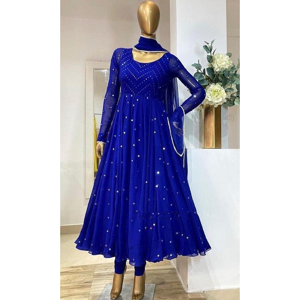 Blue heavy georgette fully embroidered work  occasional wear gown