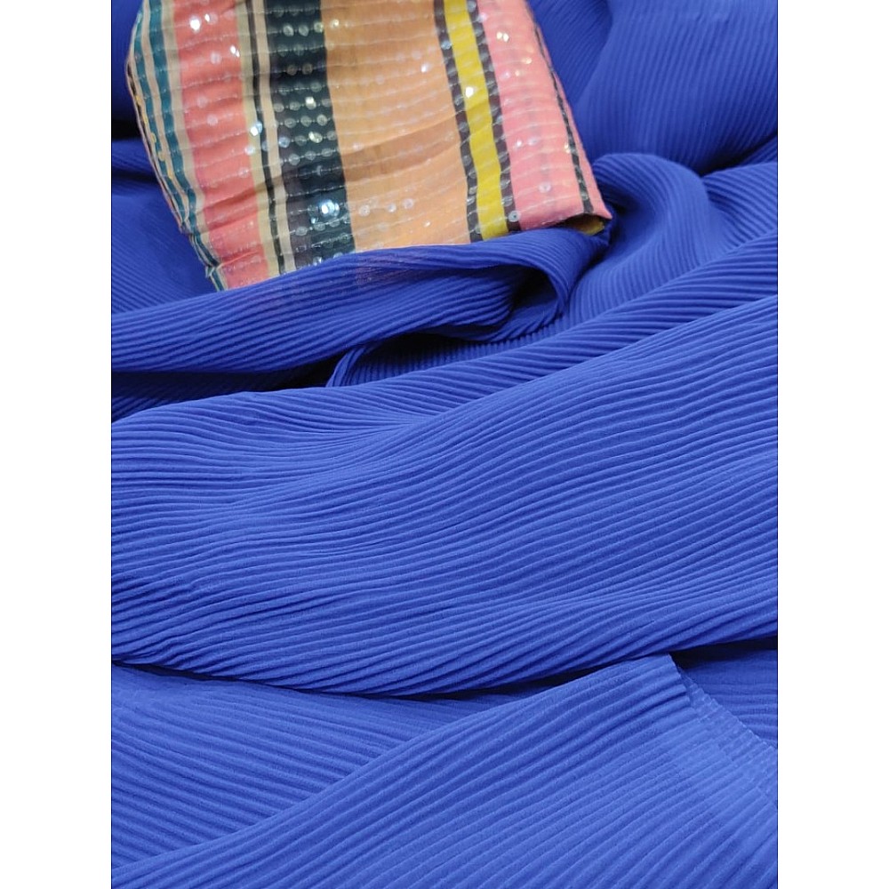 Blue heavy georgette pattern work fancy saree