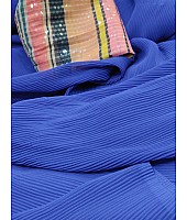 Blue heavy georgette pattern work fancy saree