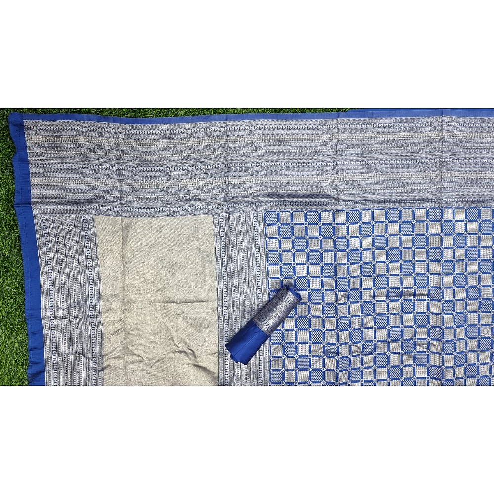 Blue kanchipuran kota silk jacquard pattern work saree