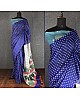 Blue linen digital print cotton tussles work saree