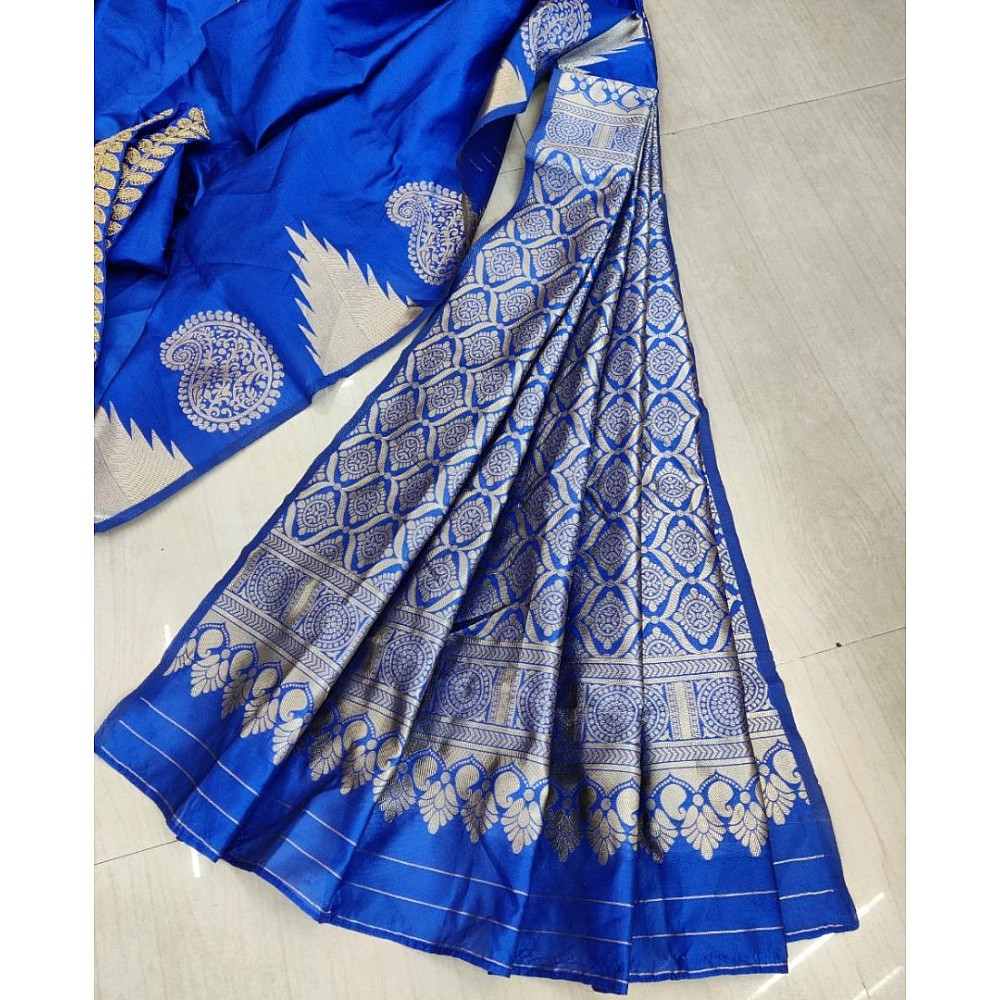 Blue soft silk jacquard work ready to wear saree