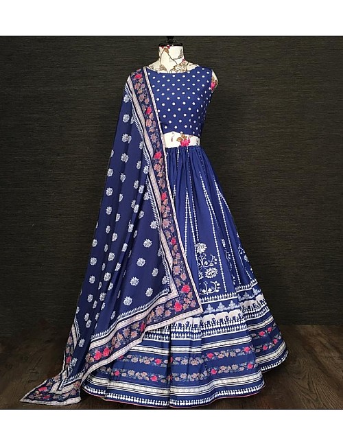 Blue vaishali silk digital printed party wear lehenga choli