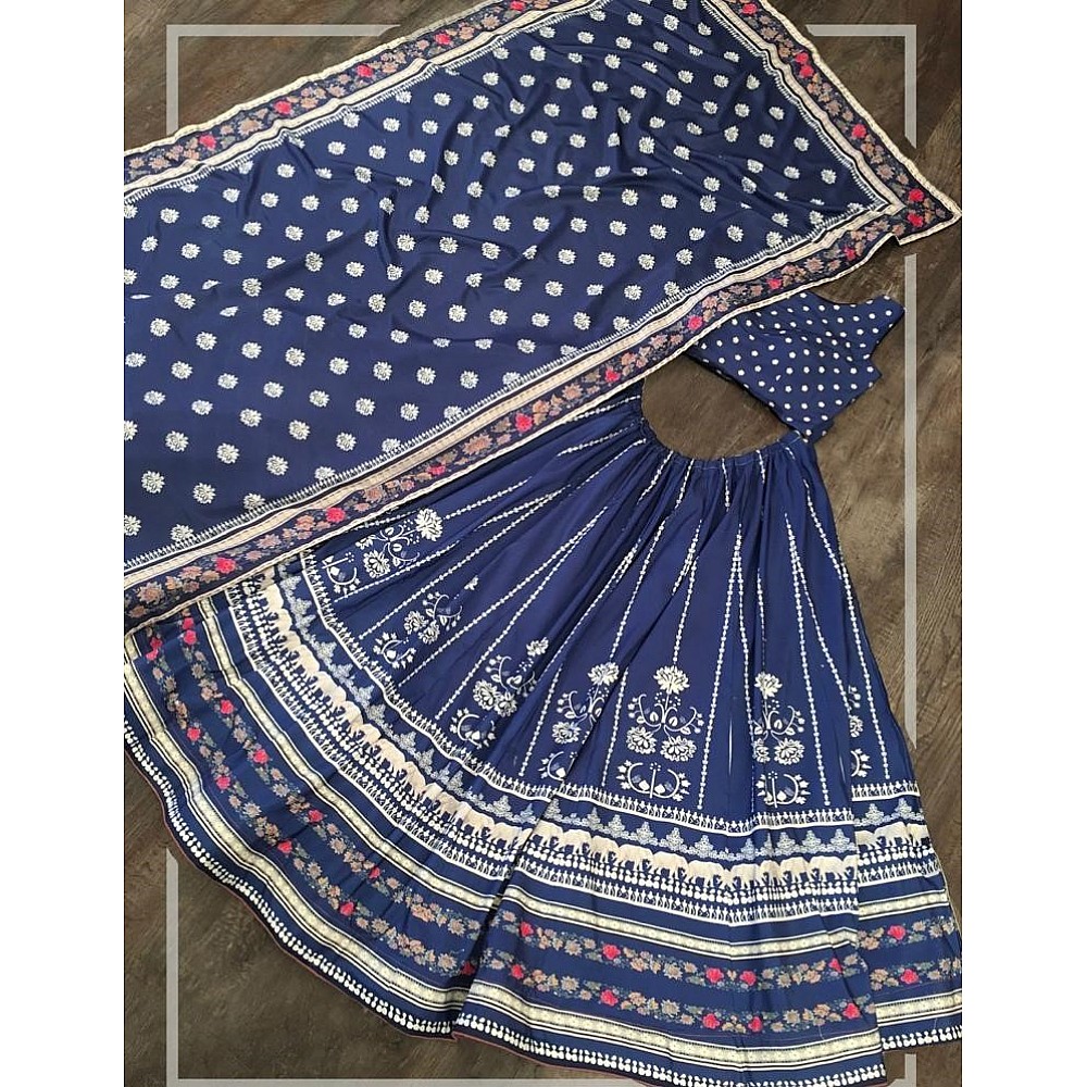 Blue vaishali silk digital printed party wear lehenga choli