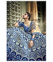 Blue velvet thread embroidered and zari work bridal lehenga choli