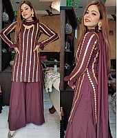 Brown georgette embroidered work party wear sharara suit