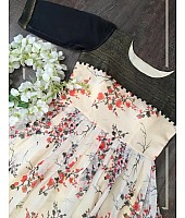 Cream soft cotton digital flower printed work gown