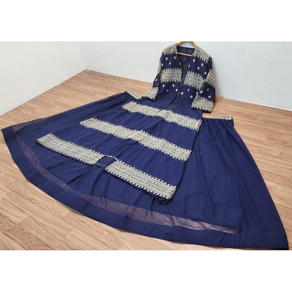 Dark blue georgette heavy embroidered work lehenga choli with koti