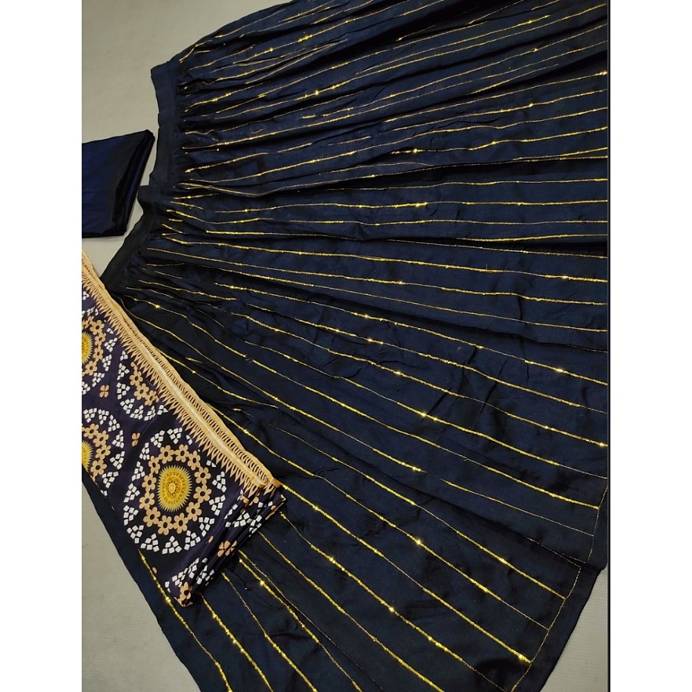 Dark blue taffeta phantom embroidered sequence worked lehenga choli