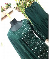 Dark green georgette embroidered sharara salwar suit