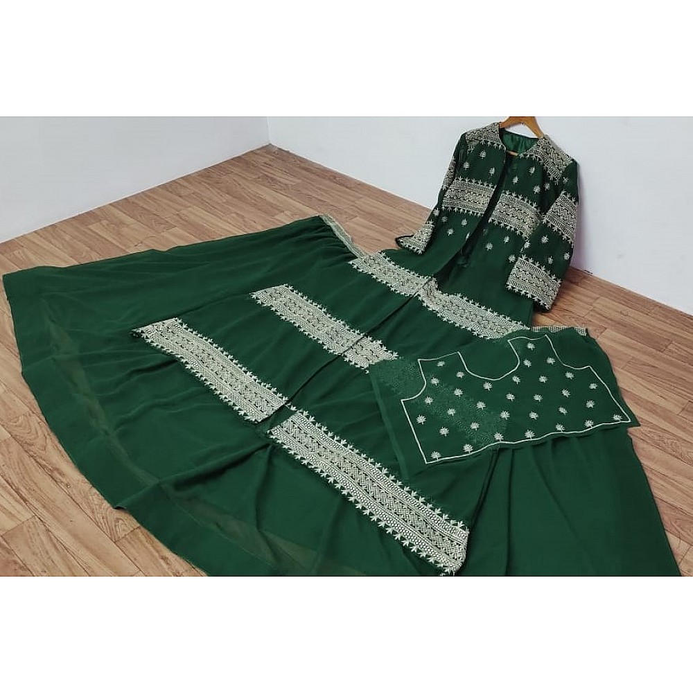 Dark green georgette heavy embroidered work lehenga choli with koti