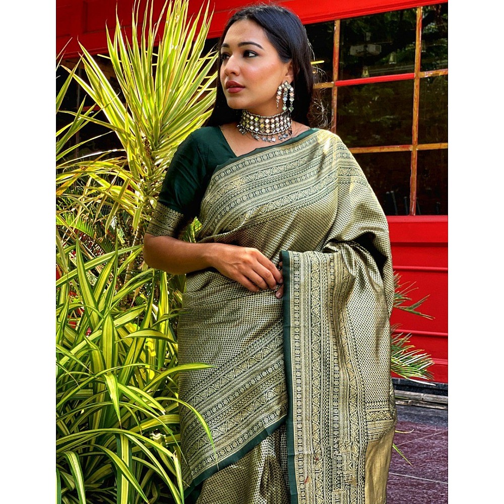 Dark green kanchipuran kota silk jacquad work wedding saree
