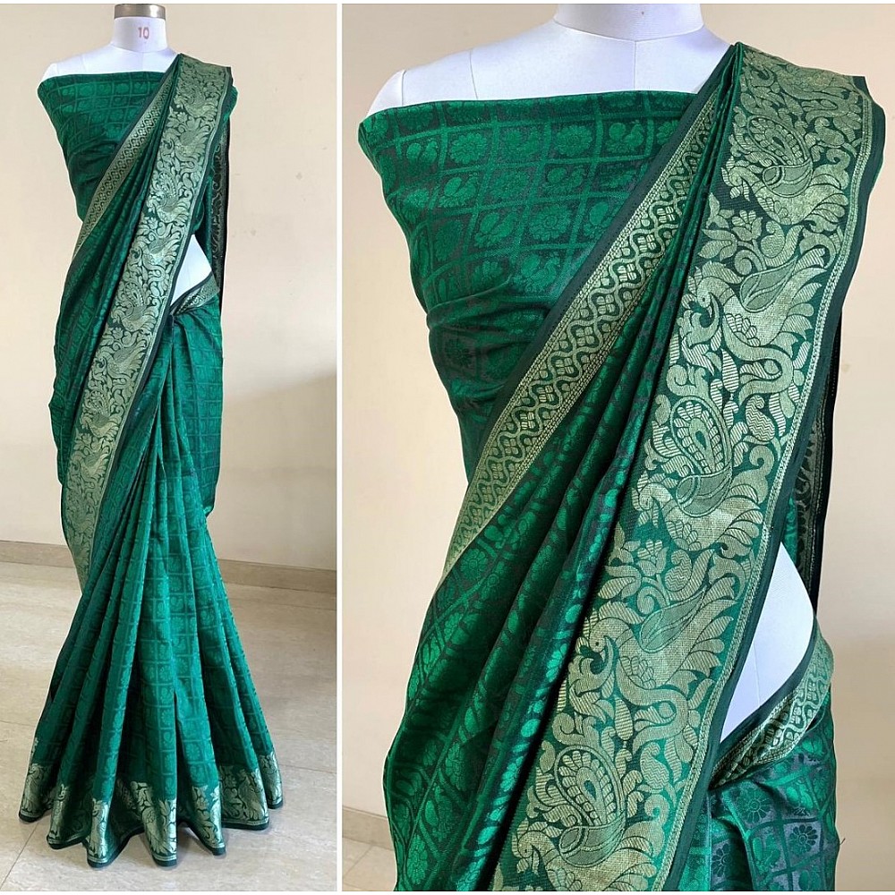 Dark green sana silk jacquard weaving work saree