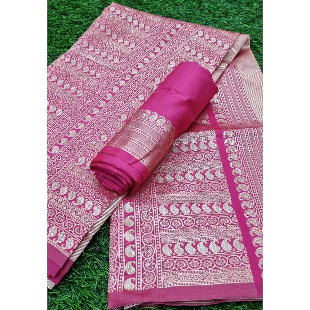 Dark pink banarasi kota silk jacquard weaing work wedding saree