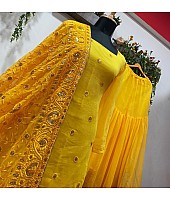 Dark yellow georgette embroidered sequence work  ceremonial sharara