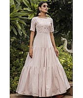 Dusty pink cotton embroidered party wear anarkali gown