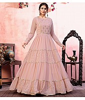 Dusty rose georgette golden sequence work party wear gown