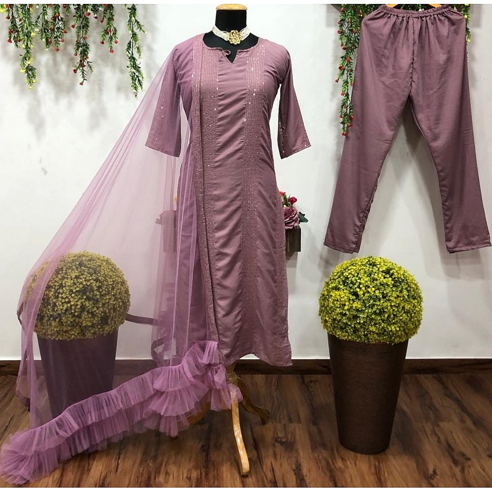 Dusty rose rayon thread and sequence work salwar suit