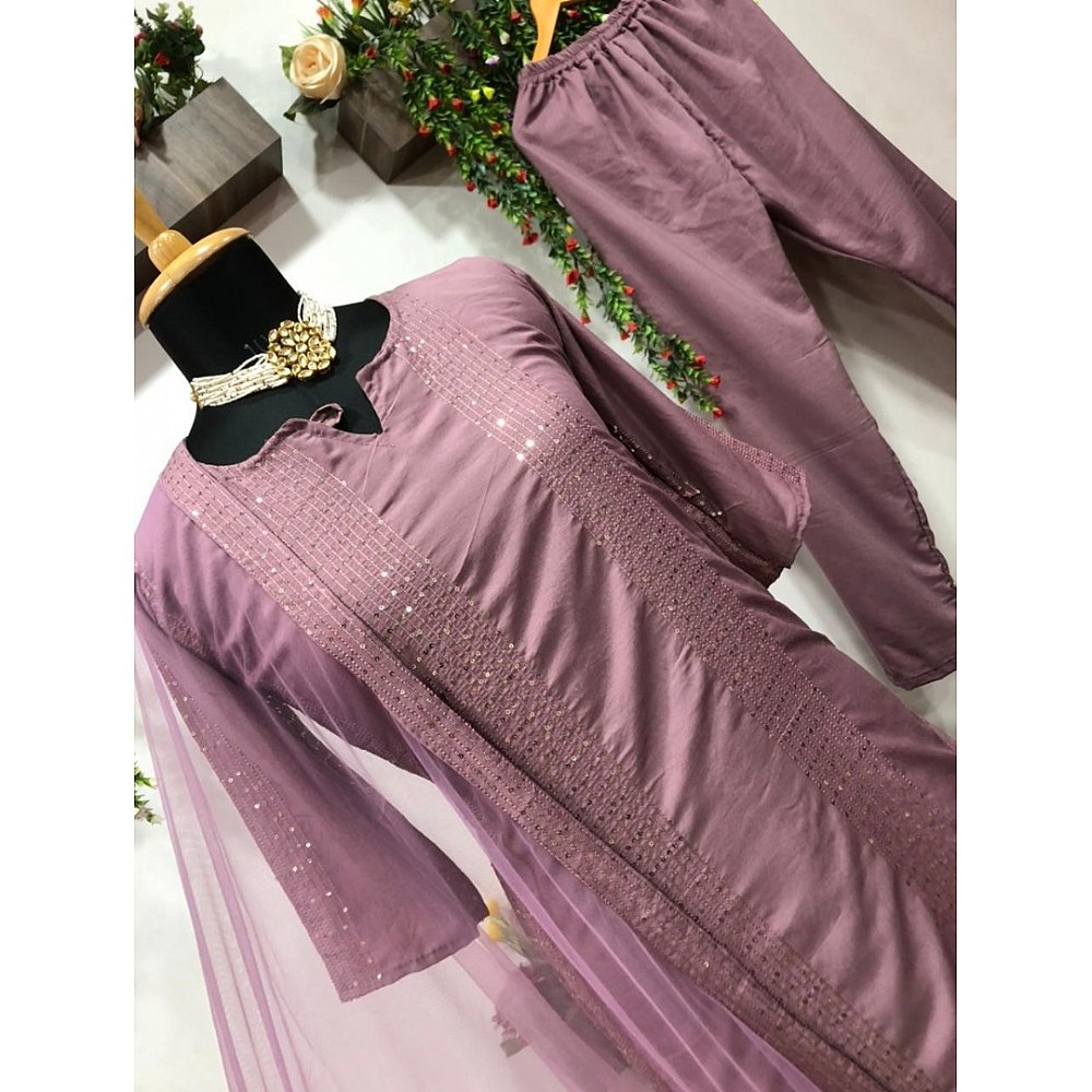 Dusty rose rayon thread and sequence work salwar suit