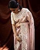 Dusty rose soft pure organza embroidered work party wear saree