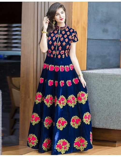 Embroidered banglori silk blue gown