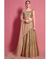 Gold soft net embroidered party wear lehenga choli