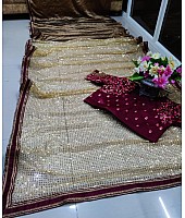 Golden heavy nylon butterfly net sequence zari work ceremonial saree