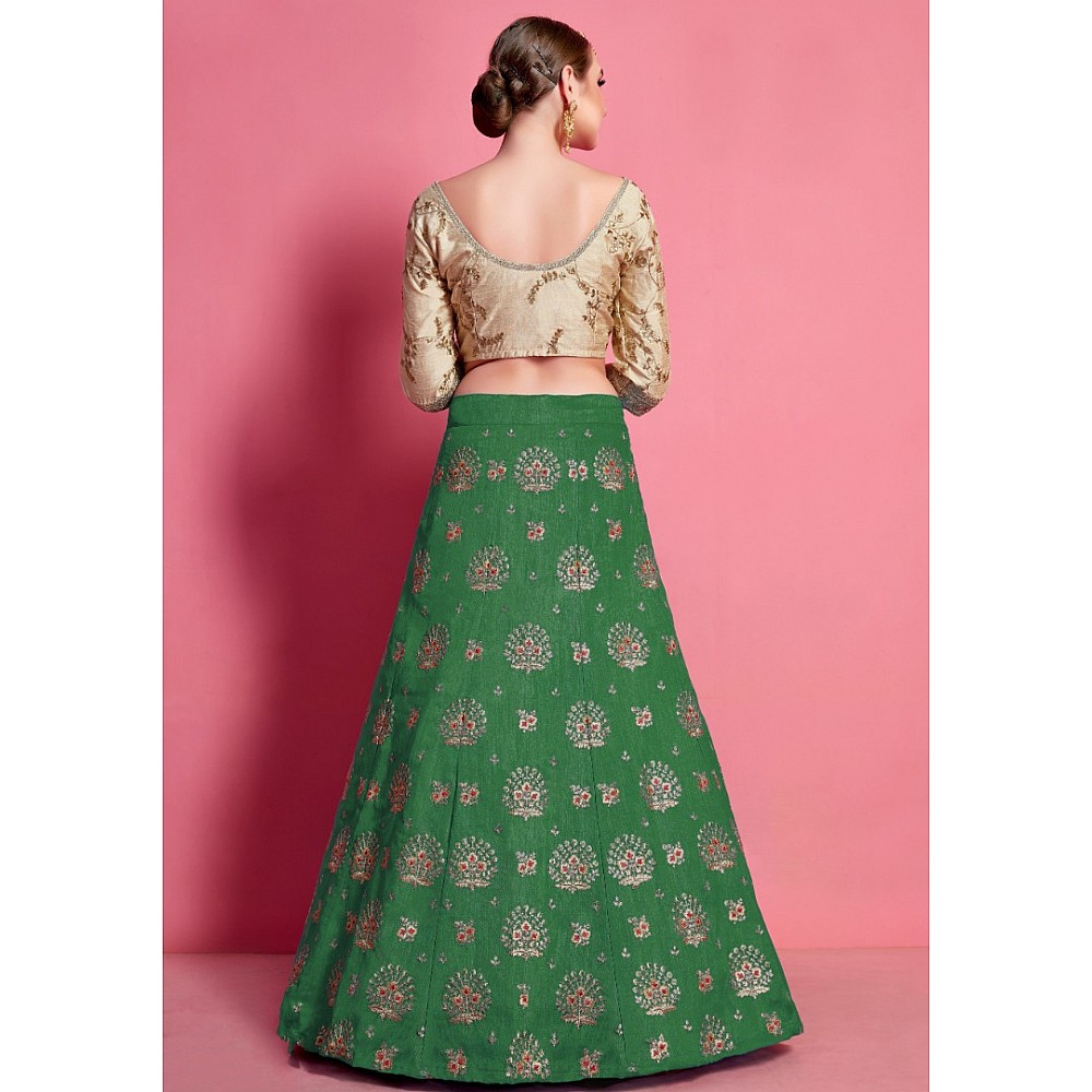 Green art silk embroidered work party wear lehenga choli