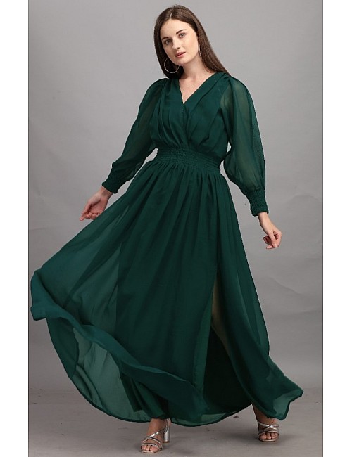 Green georgette plain gown
