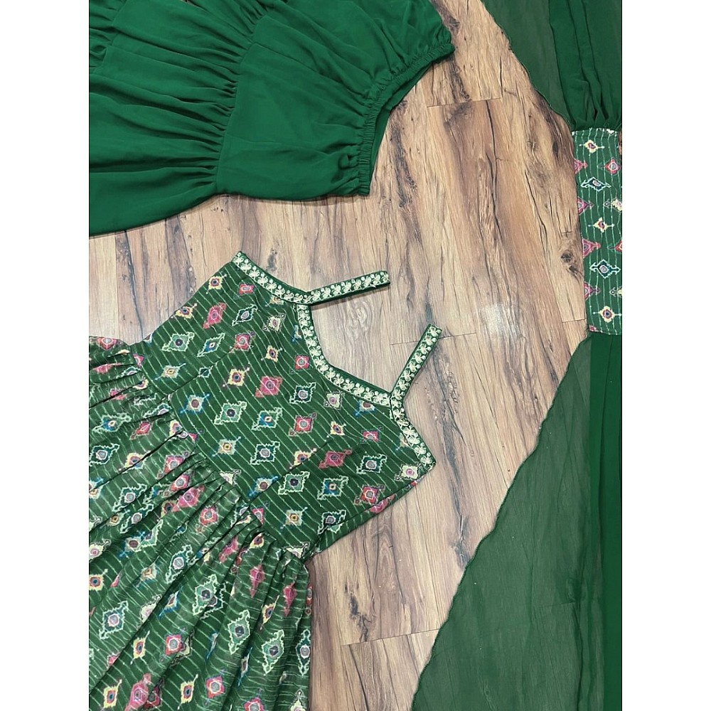 Green georgette print and embroidered sharara salwar suit